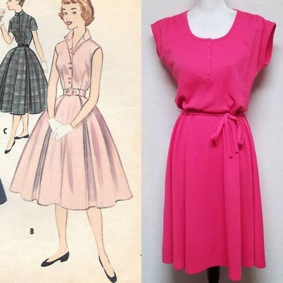 𝅺VINTAGE 70s Route One Pink Tie Waist A-line Dress - Picture 1 of 10